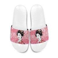 Japanese Geisha Cherry Blossom Slide Sandals Pink Palaka Hawaii Pattern Fusion Design LT19 Pink - Polynesian Pride