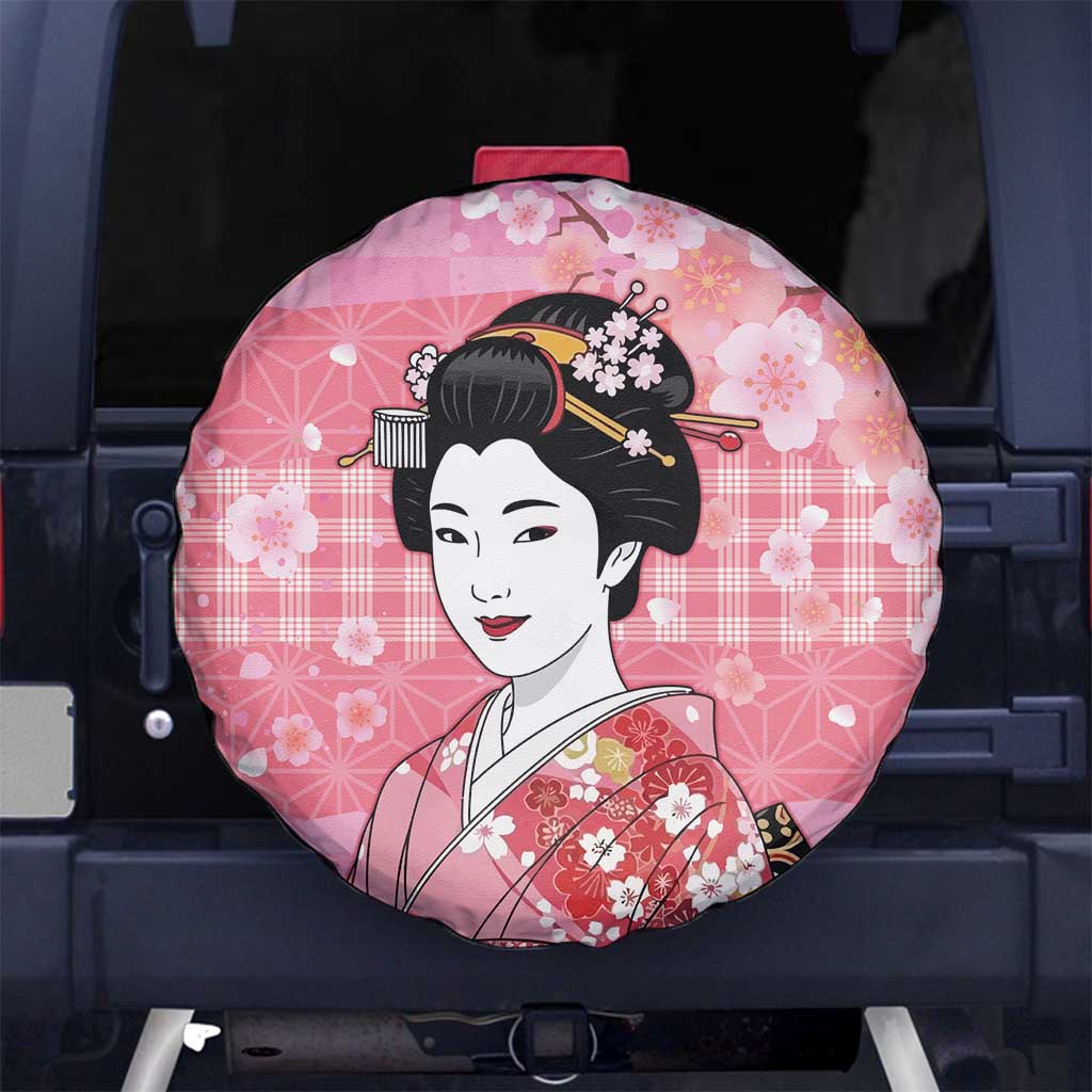 Japanese Geisha Cherry Blossom Spare Tire Cover Pink Palaka Hawaii Pattern Fusion Design LT19 No hole Pink - Polynesian Pride
