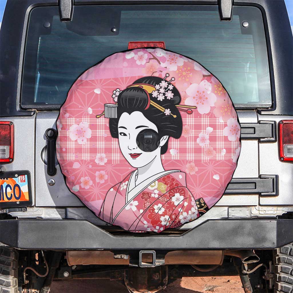 Japanese Geisha Cherry Blossom Spare Tire Cover Pink Palaka Hawaii Pattern Fusion Design LT19 Pink - Polynesian Pride