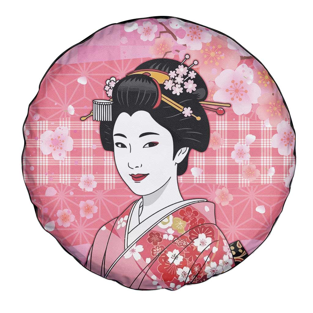 Japanese Geisha Cherry Blossom Spare Tire Cover Pink Palaka Hawaii Pattern Fusion Design LT19 - Polynesian Pride
