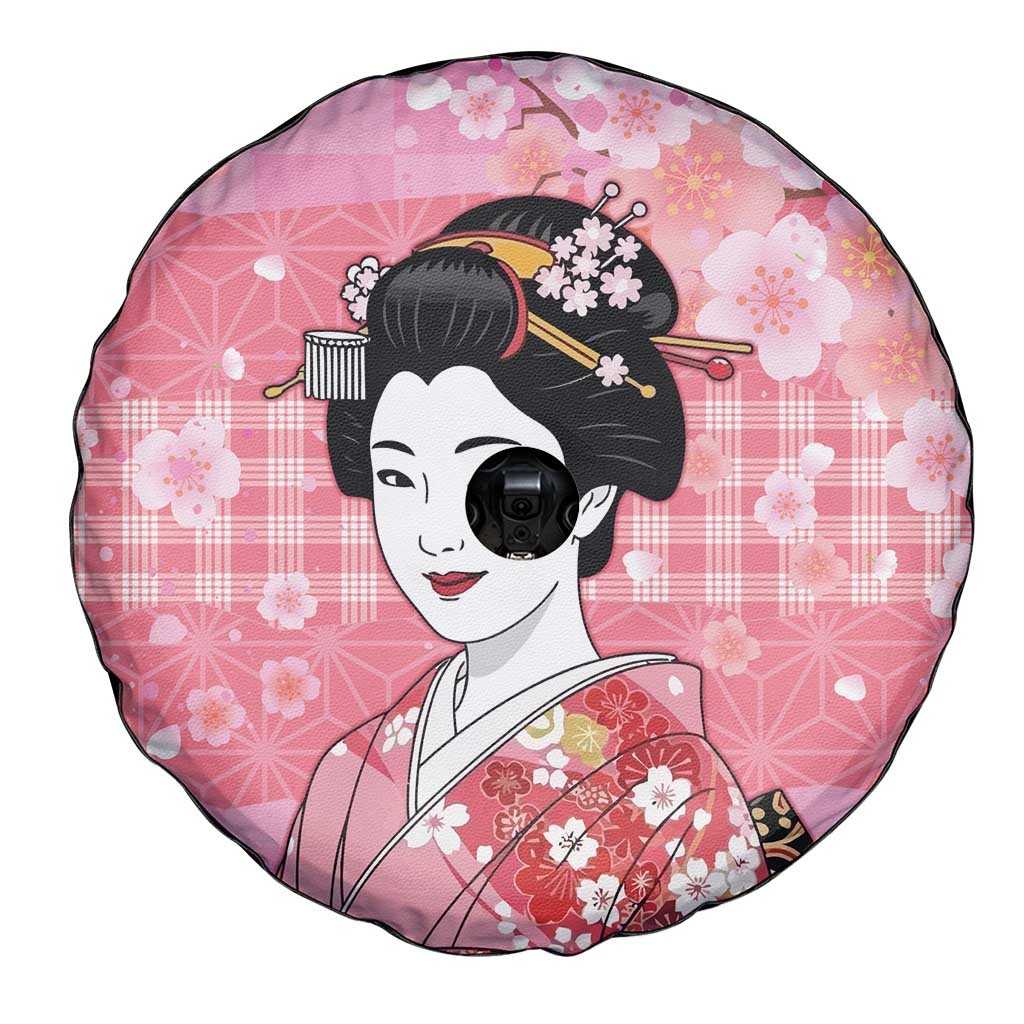 Japanese Geisha Cherry Blossom Spare Tire Cover Pink Palaka Hawaii Pattern Fusion Design LT19 - Polynesian Pride
