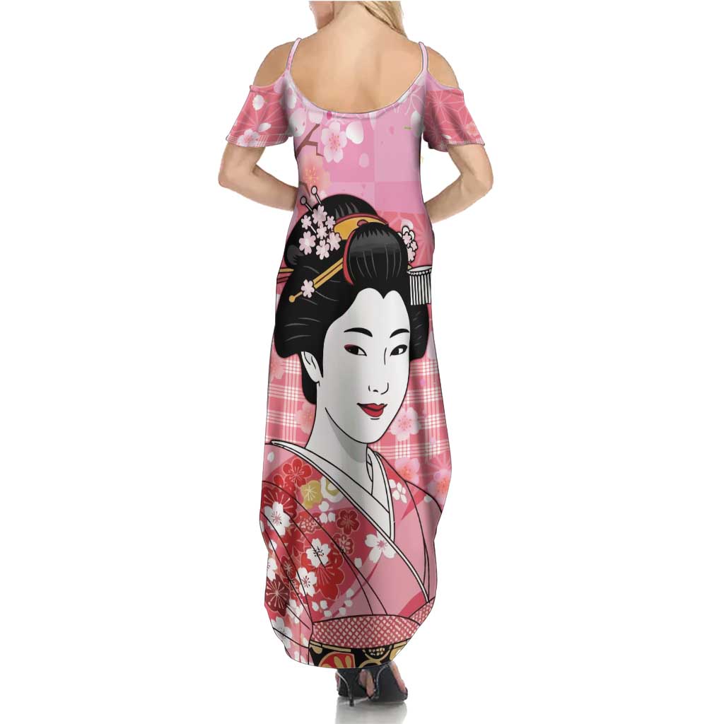 Japanese Geisha Cherry Blossom Summer Maxi Dress Pink Palaka Hawaii Pattern Fusion Design LT19 - Polynesian Pride