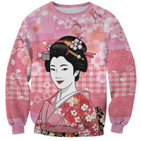 Japanese Geisha Cherry Blossom Sweatshirt Pink Palaka Hawaii Pattern Fusion Design LT19 Unisex Pink - Polynesian Pride