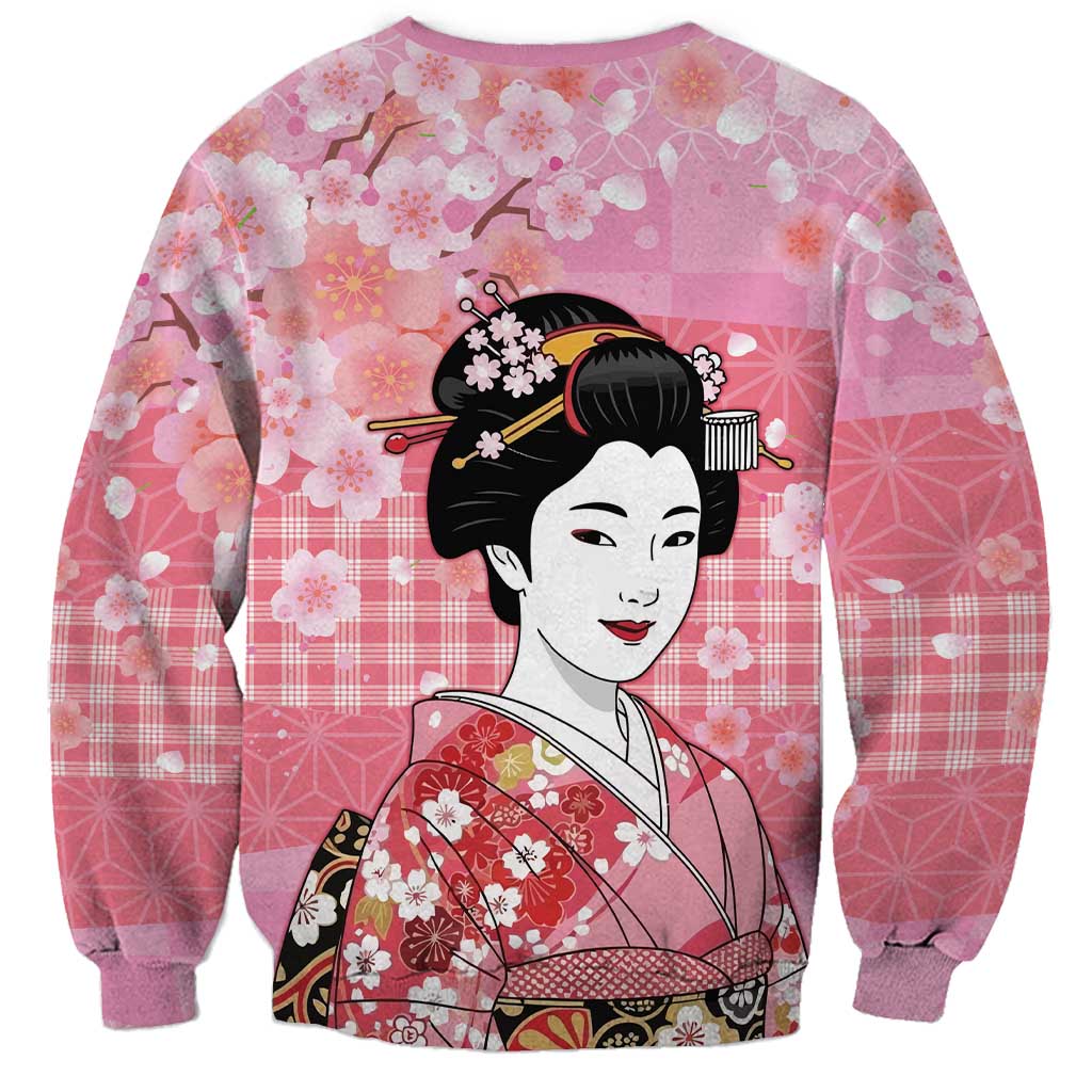 Japanese Geisha Cherry Blossom Sweatshirt Pink Palaka Hawaii Pattern Fusion Design LT19 - Polynesian Pride