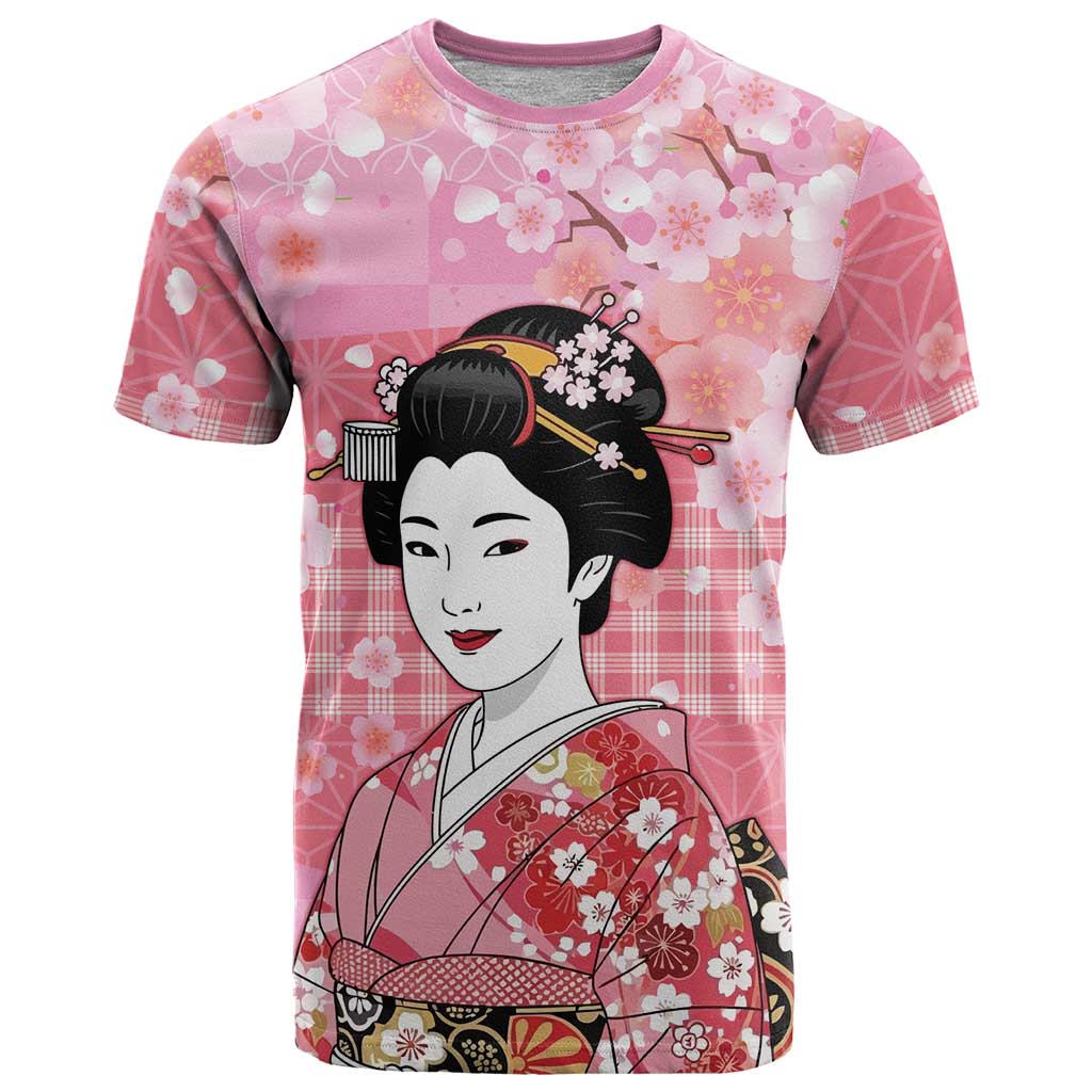 Japanese Geisha Cherry Blossom T Shirt Pink Palaka Hawaii Pattern Fusion Design LT19 Pink - Polynesian Pride