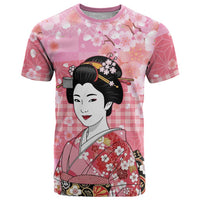 Japanese Geisha Cherry Blossom T Shirt Pink Palaka Hawaii Pattern Fusion Design LT19 Pink - Polynesian Pride