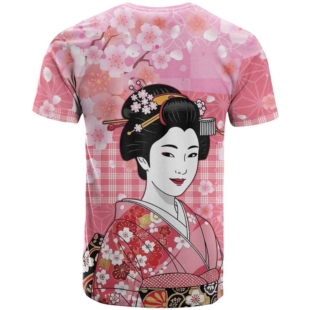 Japanese Geisha Cherry Blossom T Shirt Pink Palaka Hawaii Pattern Fusion Design LT19 - Polynesian Pride