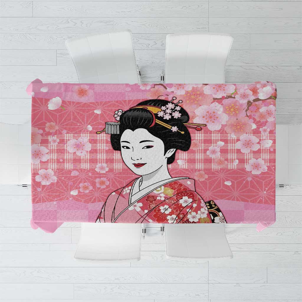 Japanese Geisha Cherry Blossom Tablecloth Pink Palaka Hawaii Pattern Fusion Design LT19 Pink - Polynesian Pride