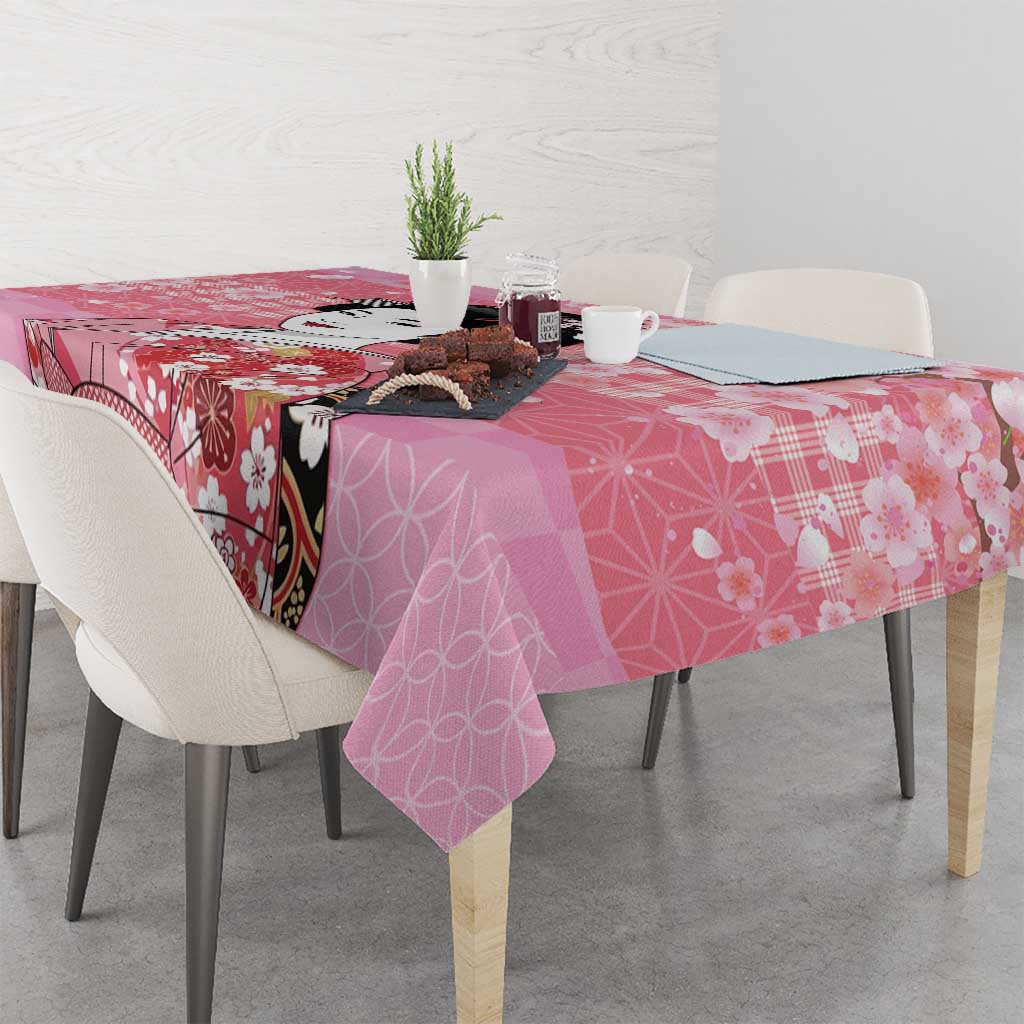 Japanese Geisha Cherry Blossom Tablecloth Pink Palaka Hawaii Pattern Fusion Design LT19 - Polynesian Pride