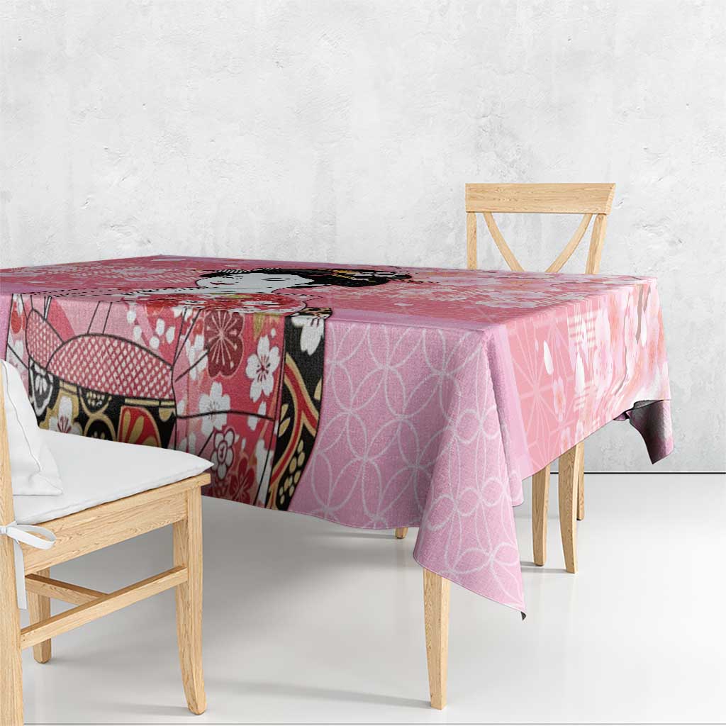 Japanese Geisha Cherry Blossom Tablecloth Pink Palaka Hawaii Pattern Fusion Design LT19 - Polynesian Pride