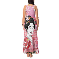 Japanese Geisha Cherry Blossom Tank Maxi Dress Pink Palaka Hawaii Pattern Fusion Design LT19 - Polynesian Pride