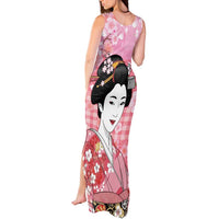 Japanese Geisha Cherry Blossom Tank Maxi Dress Pink Palaka Hawaii Pattern Fusion Design LT19 - Polynesian Pride