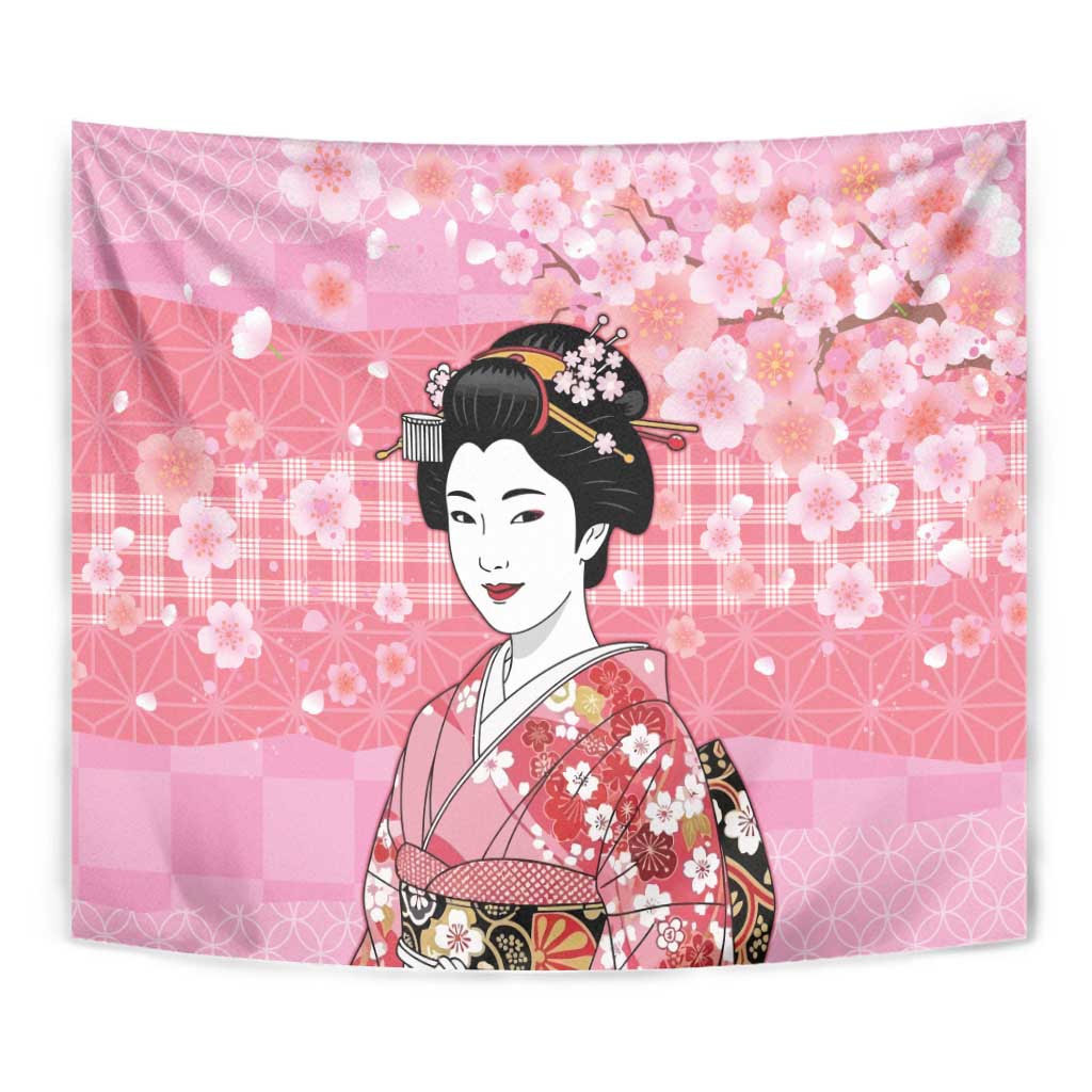 Japanese Geisha Cherry Blossom Tapestry Pink Palaka Hawaii Pattern Fusion Design LT19 - Polynesian Pride