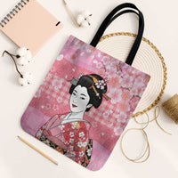 Japanese Geisha Cherry Blossom Tote Bag Pink Palaka Hawaii Pattern Fusion Design LT19 Black Strap One Size Pink - Polynesian Pride