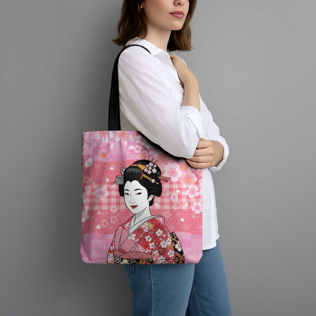 Japanese Geisha Cherry Blossom Tote Bag Pink Palaka Hawaii Pattern Fusion Design LT19 - Polynesian Pride