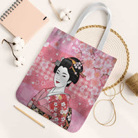 Japanese Geisha Cherry Blossom Tote Bag Pink Palaka Hawaii Pattern Fusion Design LT19 White Strap One Size Pink - Polynesian Pride