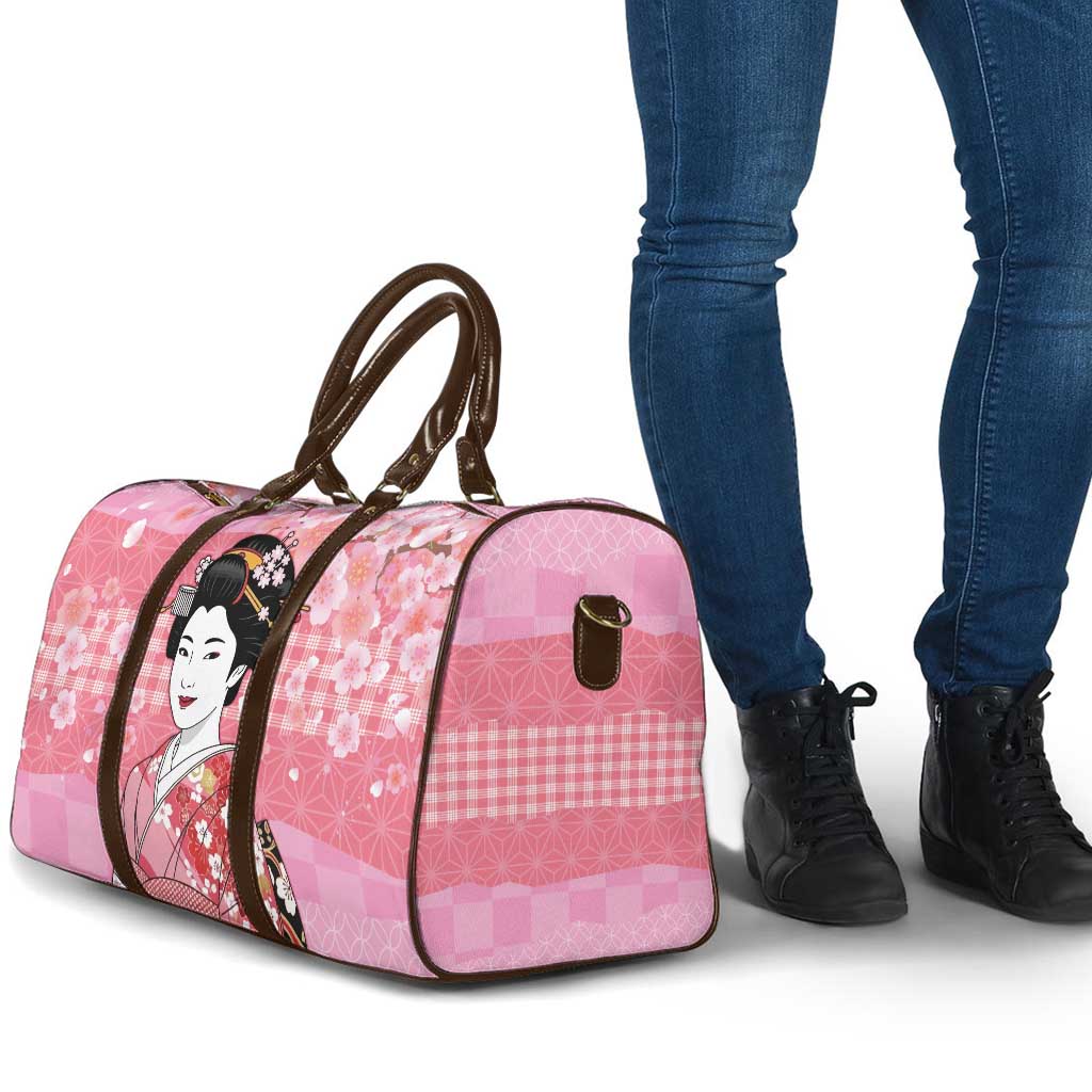 Japanese Geisha Cherry Blossom Travel Bag Pink Palaka Hawaii Pattern Fusion Design LT19 - Polynesian Pride