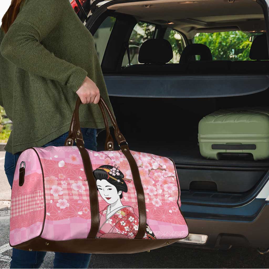 Japanese Geisha Cherry Blossom Travel Bag Pink Palaka Hawaii Pattern Fusion Design LT19 - Polynesian Pride