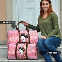 Japanese Geisha Cherry Blossom Travel Bag Pink Palaka Hawaii Pattern Fusion Design LT19 - Polynesian Pride