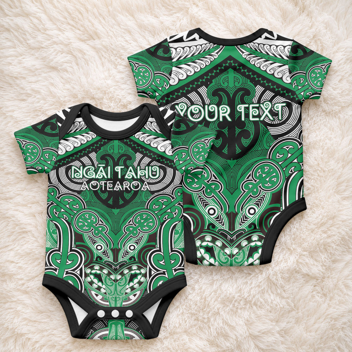 Aotearoa Iwi Ngai Tahu Personalised Baby Onesie Maori Kowhaiwhai Pattern