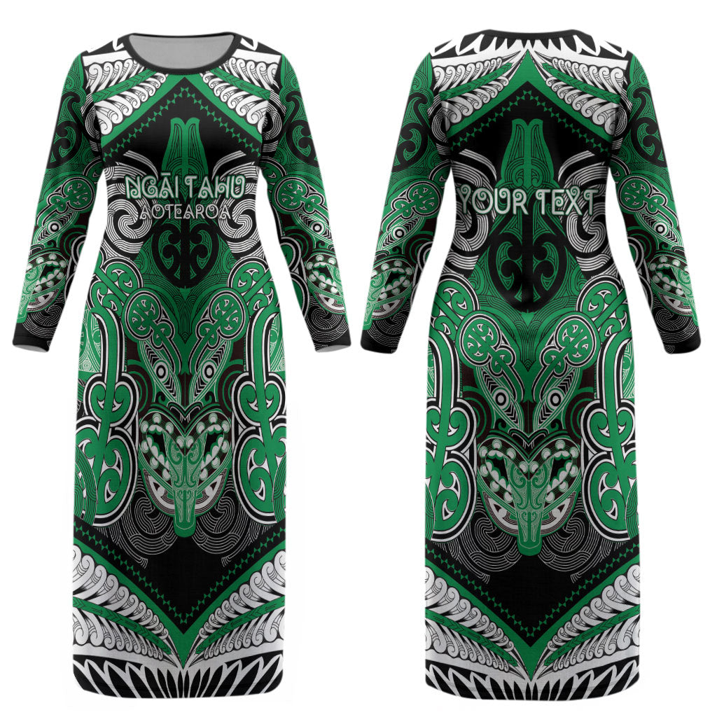 Aotearoa Iwi Ngai Tahu Personalised Couples Matching Long Sleeve Bodycon Dress and Hawaiian Shirt Maori Kowhaiwhai Pattern