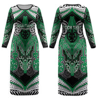 Aotearoa Iwi Ngai Tahu Personalised Couples Matching Long Sleeve Bodycon Dress and Hawaiian Shirt Maori Kowhaiwhai Pattern