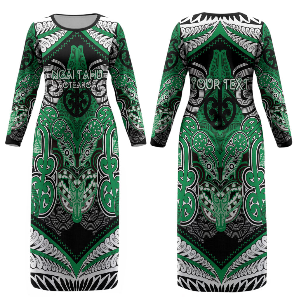 Aotearoa Iwi Ngai Tahu Personalised Couples Matching Long Sleeve Bodycon Dress and Long Sleeve Button Shirt Maori Kowhaiwhai Pattern