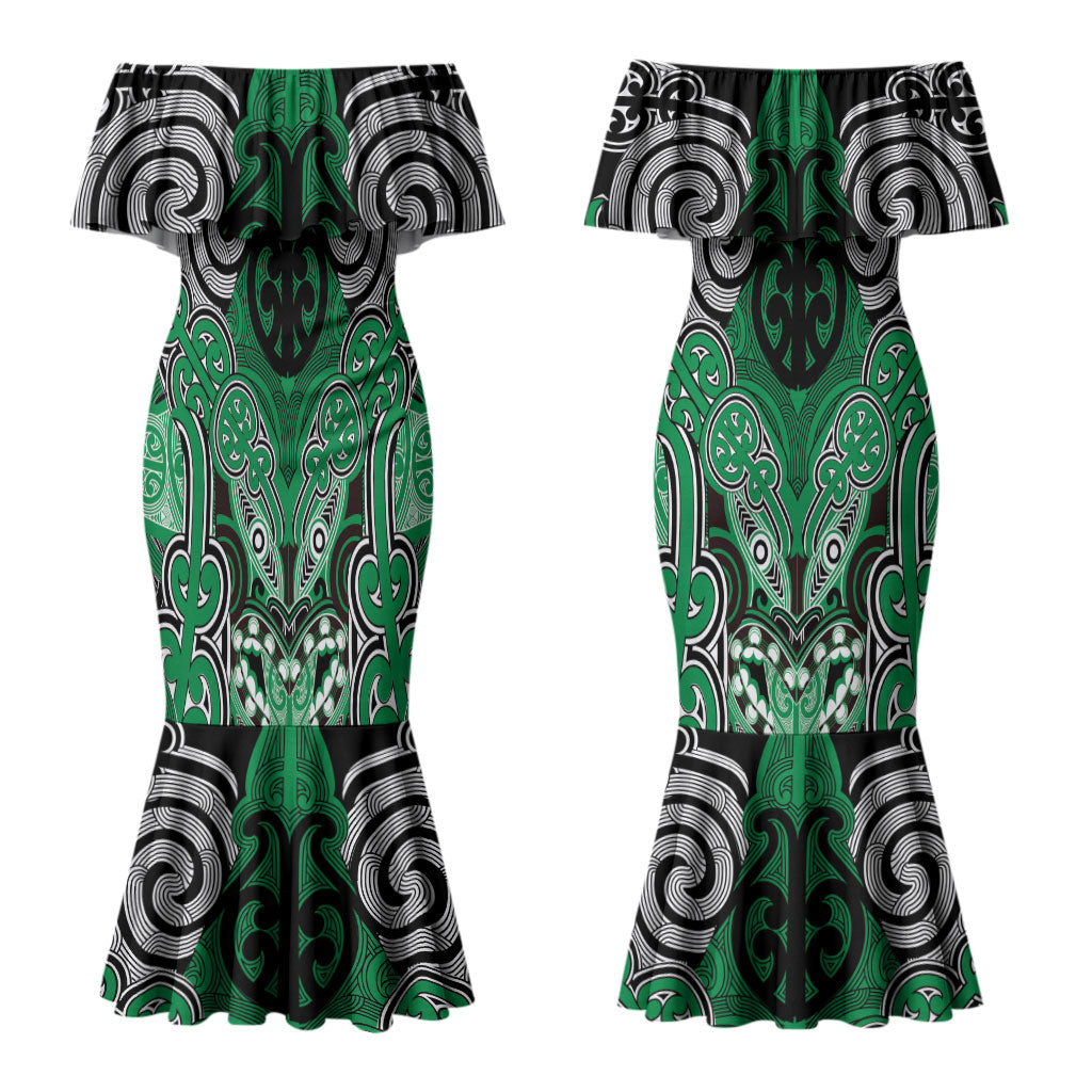 Aotearoa Iwi Ngai Tahu Personalised Couples Matching Mermaid Dress and Long Sleeve Button Shirt Maori Kowhaiwhai Pattern
