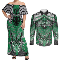 Aotearoa Iwi Ngai Tahu Personalised Couples Matching Off Shoulder Maxi Dress and Long Sleeve Button Shirt Maori Kowhaiwhai Pattern