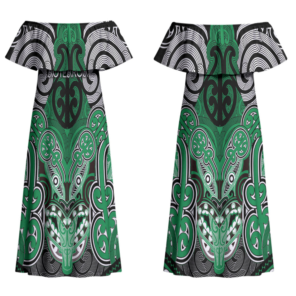 Aotearoa Iwi Ngai Tahu Personalised Couples Matching Off Shoulder Maxi Dress and Long Sleeve Button Shirt Maori Kowhaiwhai Pattern