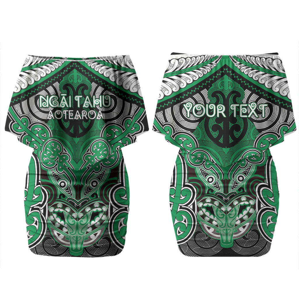 Aotearoa Iwi Ngai Tahu Personalised Couples Matching Off Shoulder Short Dress and Long Sleeve Button Shirt Maori Kowhaiwhai Pattern