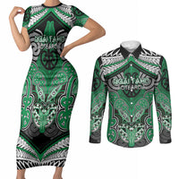 Aotearoa Iwi Ngai Tahu Personalised Couples Matching Short Sleeve Bodycon Dress and Long Sleeve Button Shirt Maori Kowhaiwhai Pattern