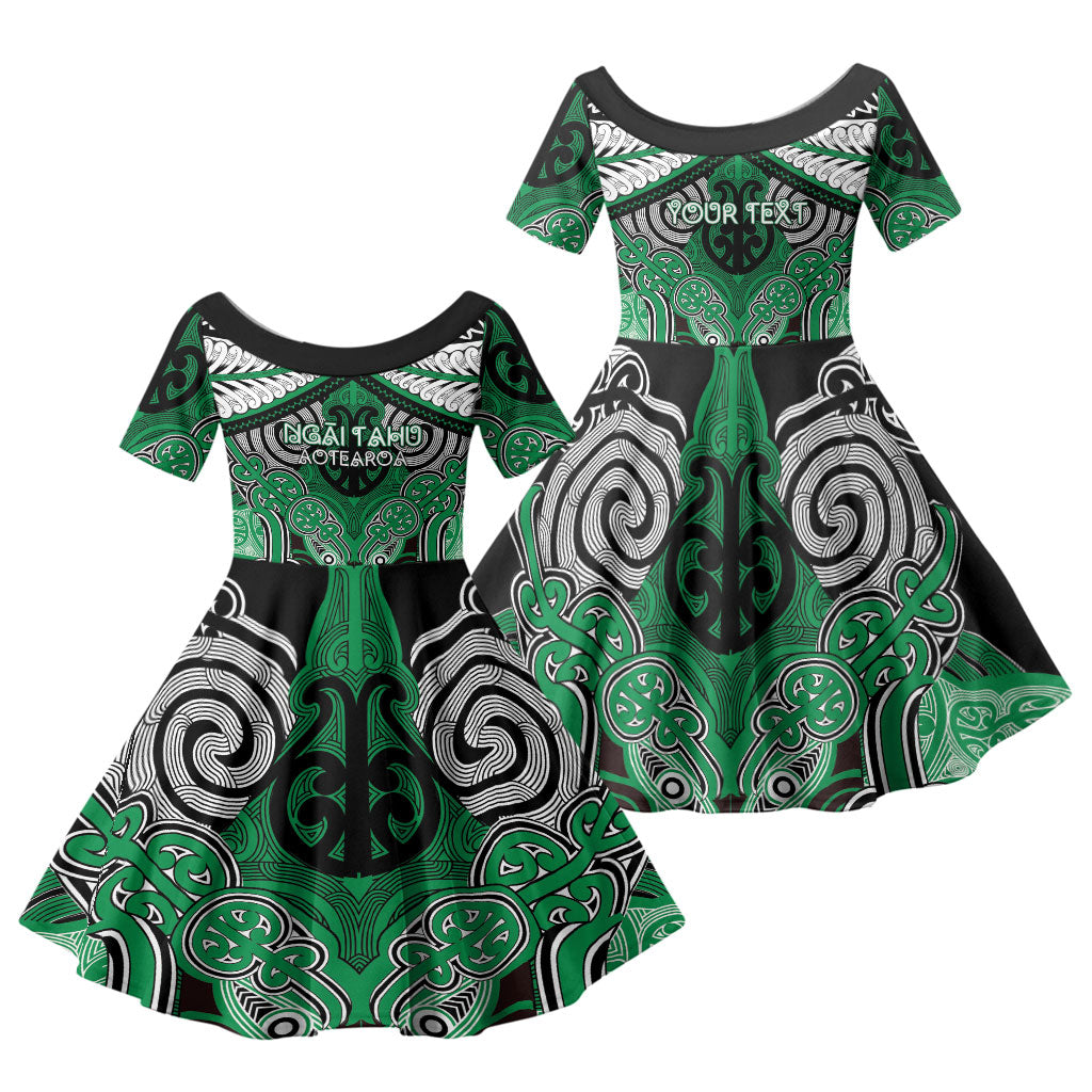 Aotearoa Iwi Ngai Tahu Personalised Family Matching Long Sleeve Bodycon Dress and Hawaiian Shirt Maori Kowhaiwhai Pattern