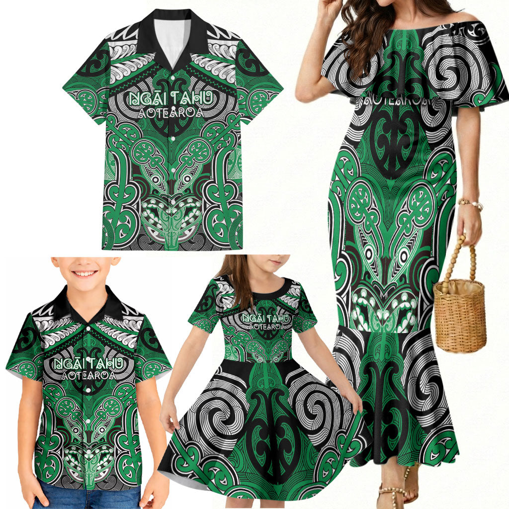 Aotearoa Iwi Ngai Tahu Personalised Family Matching Mermaid Dress and Hawaiian Shirt Maori Kowhaiwhai Pattern