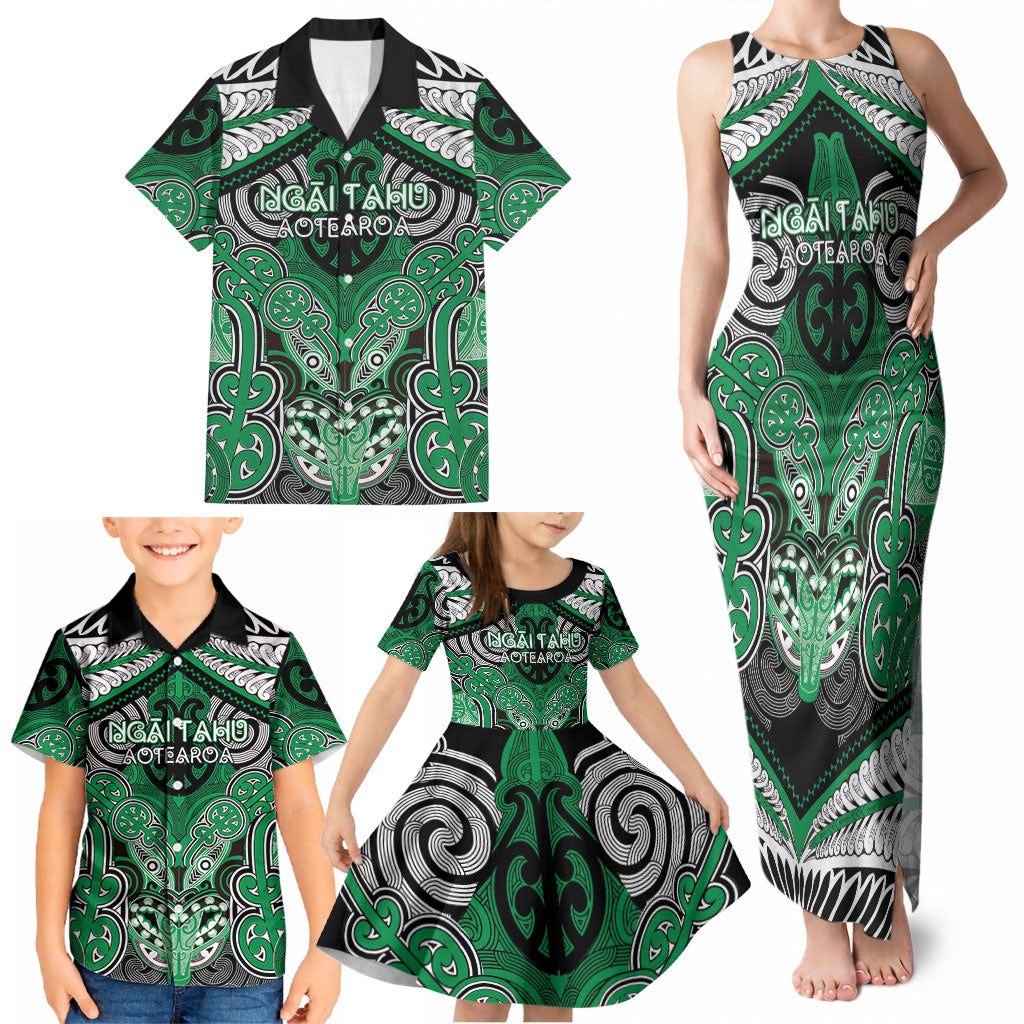 Aotearoa Iwi Ngai Tahu Personalised Family Matching Tank Maxi Dress and Hawaiian Shirt Maori Kowhaiwhai Pattern