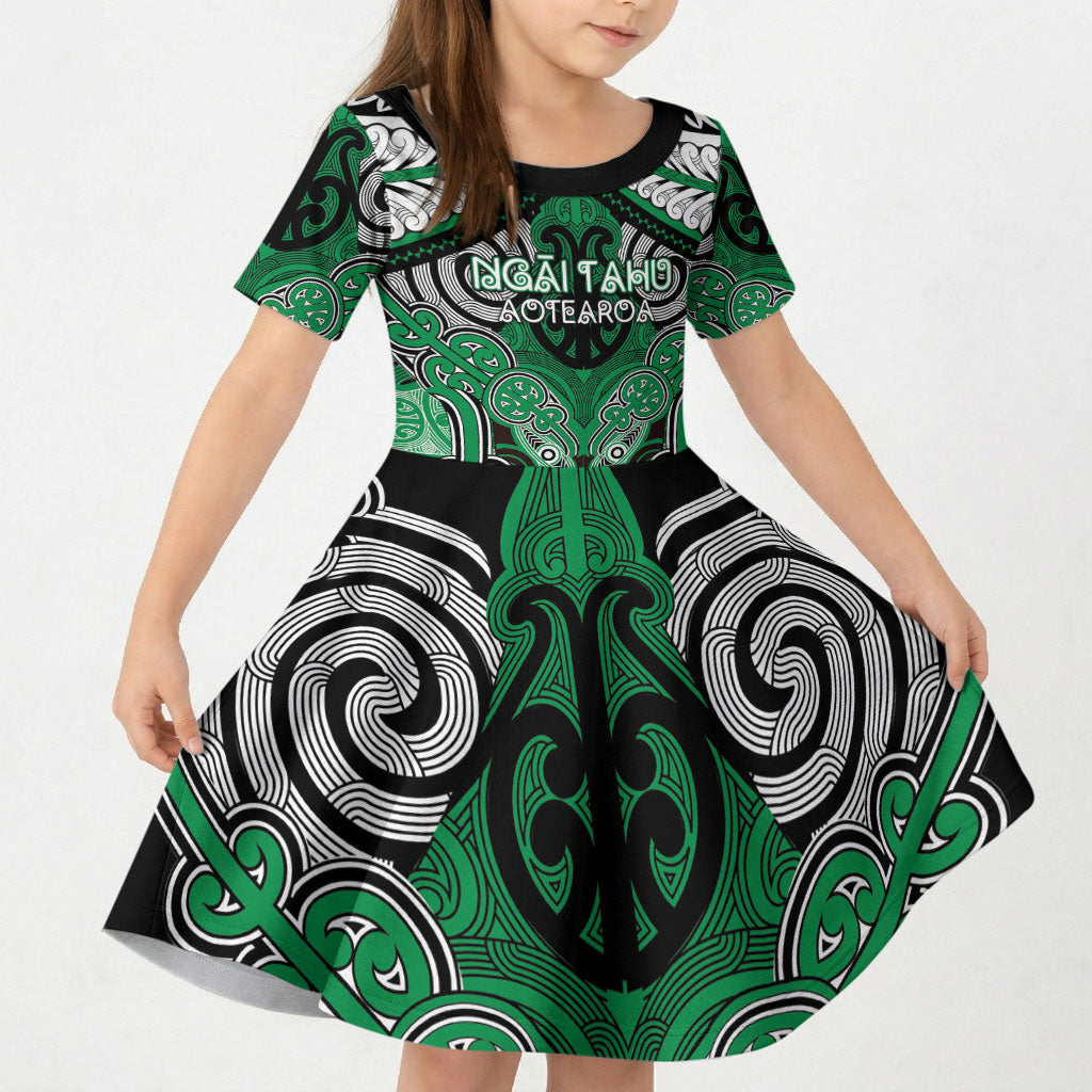 Aotearoa Iwi Ngai Tahu Personalised Kid Short Sleeve Dress Maori Kowhaiwhai Pattern