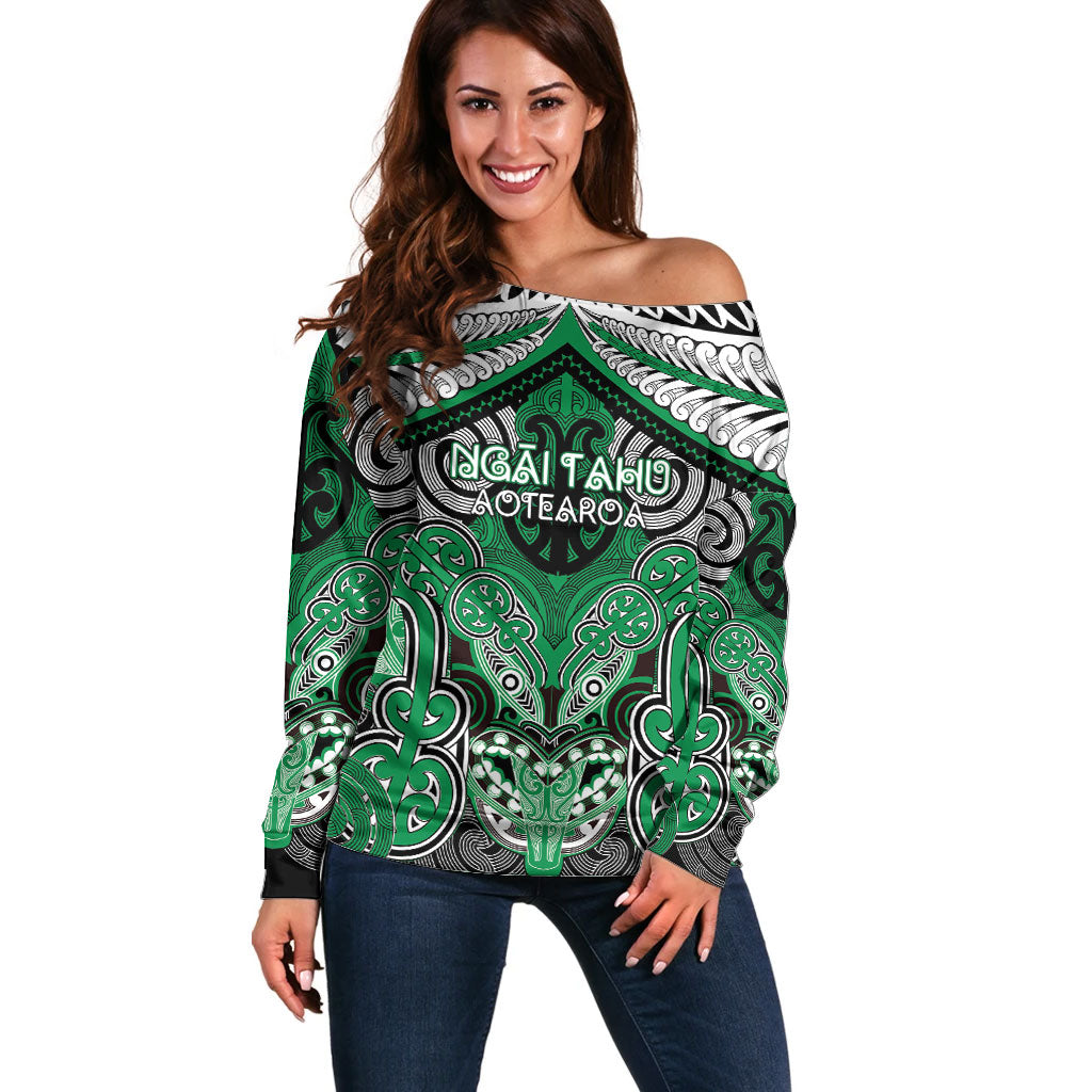 Aotearoa Iwi Ngai Tahu Personalised Off Shoulder Sweater Maori Kowhaiwhai Pattern