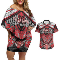 Aotearoa Iwi Te Arawa Personalised Couples Matching Off Shoulder Short Dress and Hawaiian Shirt Maori Kowhaiwhai Pattern