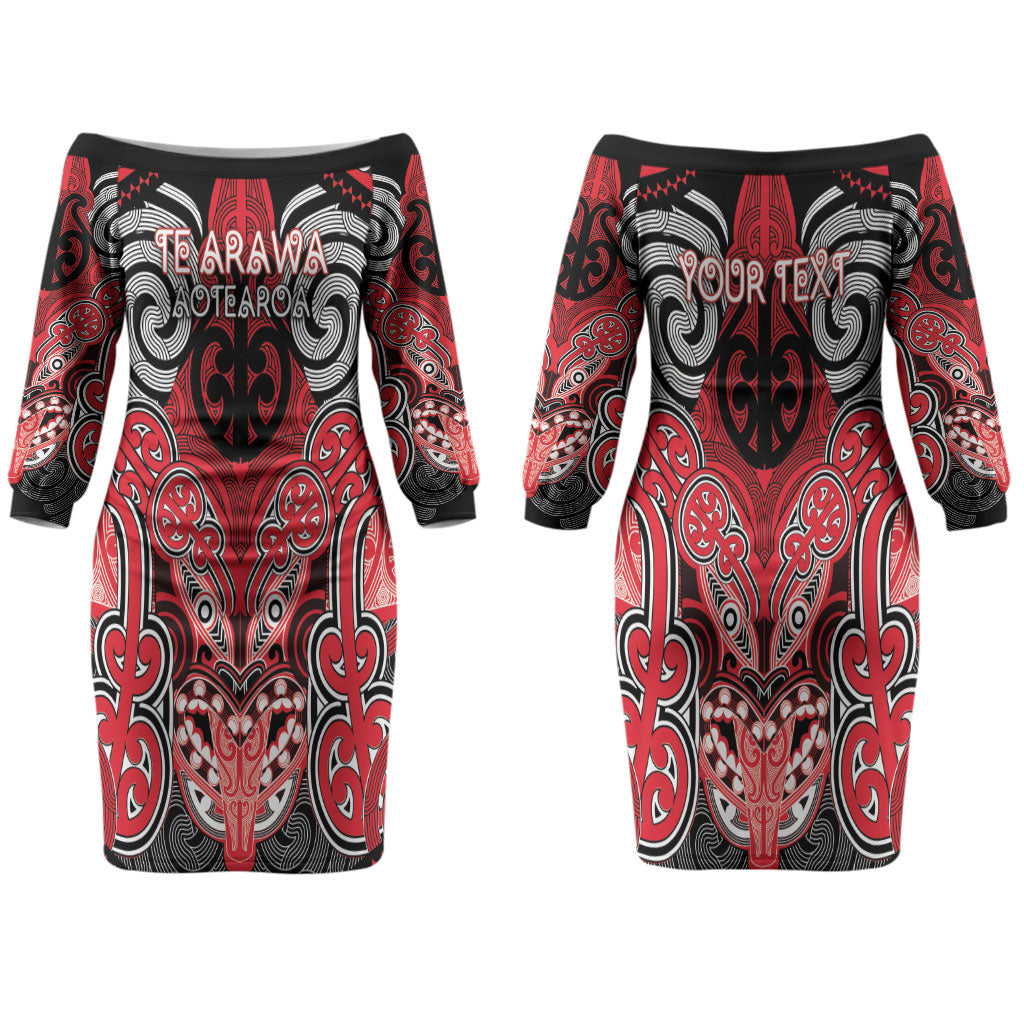 Aotearoa Iwi Te Arawa Personalised Couples Matching Off The Shoulder Long Sleeve Dress and Long Sleeve Button Shirt Maori Kowhaiwhai Pattern