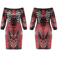 Aotearoa Iwi Te Arawa Personalised Couples Matching Off The Shoulder Long Sleeve Dress and Long Sleeve Button Shirt Maori Kowhaiwhai Pattern