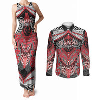 Aotearoa Iwi Te Arawa Personalised Couples Matching Tank Maxi Dress and Long Sleeve Button Shirt Maori Kowhaiwhai Pattern