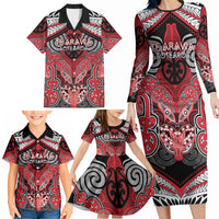 Aotearoa Iwi Te Arawa Personalised Family Matching Long Sleeve Bodycon Dress and Hawaiian Shirt Maori Kowhaiwhai Pattern
