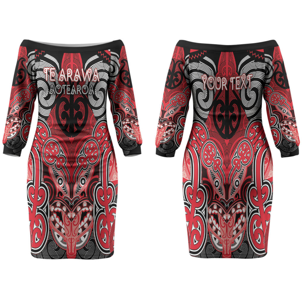 Aotearoa Iwi Te Arawa Personalised Family Matching Off The Shoulder Long Sleeve Dress and Hawaiian Shirt Maori Kowhaiwhai Pattern