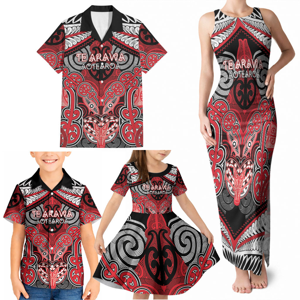 Aotearoa Iwi Te Arawa Personalised Family Matching Tank Maxi Dress and Hawaiian Shirt Maori Kowhaiwhai Pattern