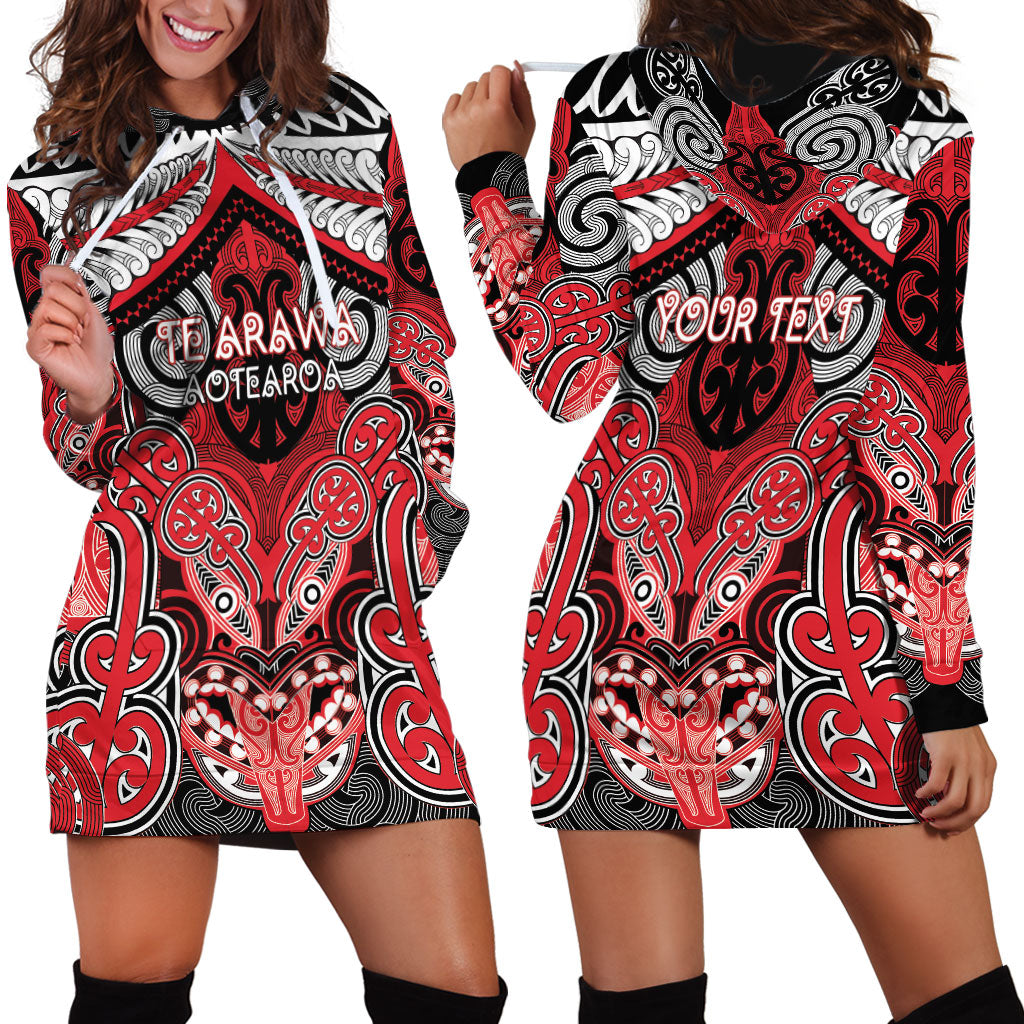Aotearoa Iwi Te Arawa Personalised Hoodie Dress Maori Kowhaiwhai Pattern