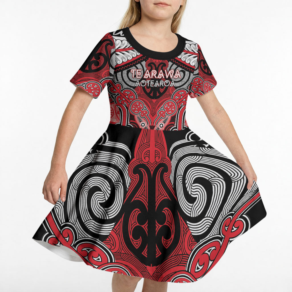 Aotearoa Iwi Te Arawa Personalised Kid Short Sleeve Dress Maori Kowhaiwhai Pattern