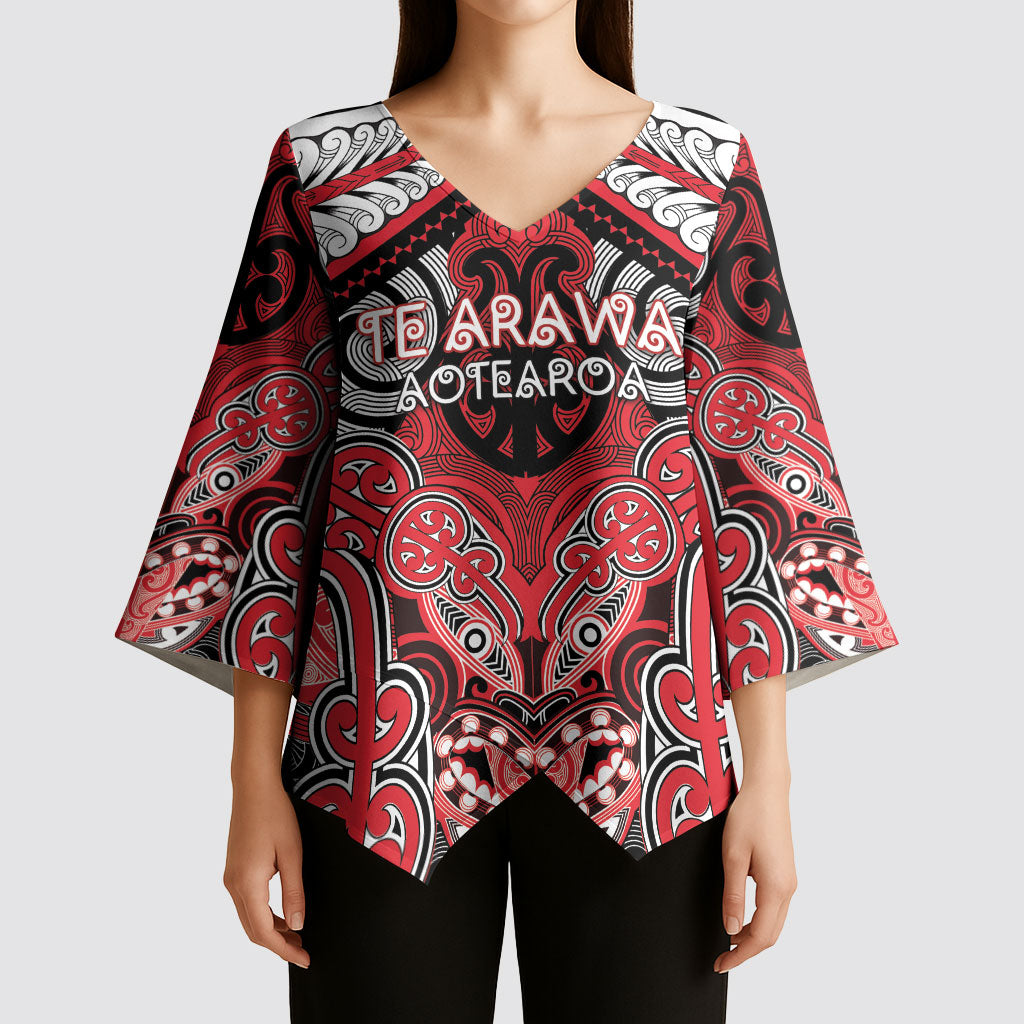 Aotearoa Iwi Te Arawa Personalised Kimono Sleeve Blouse Maori Kowhaiwhai Pattern