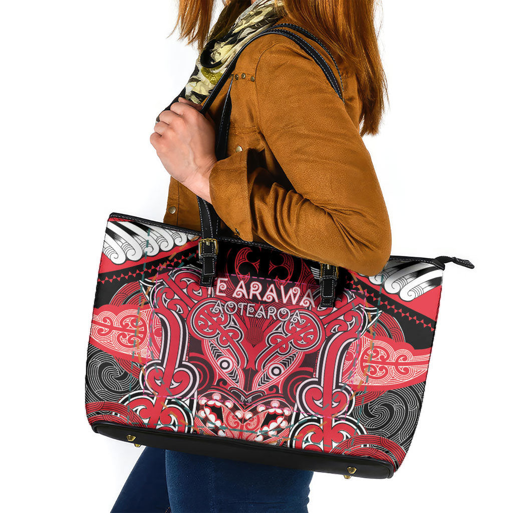 Aotearoa Iwi Te Arawa Leather Tote Bag Maori Kowhaiwhai Pattern