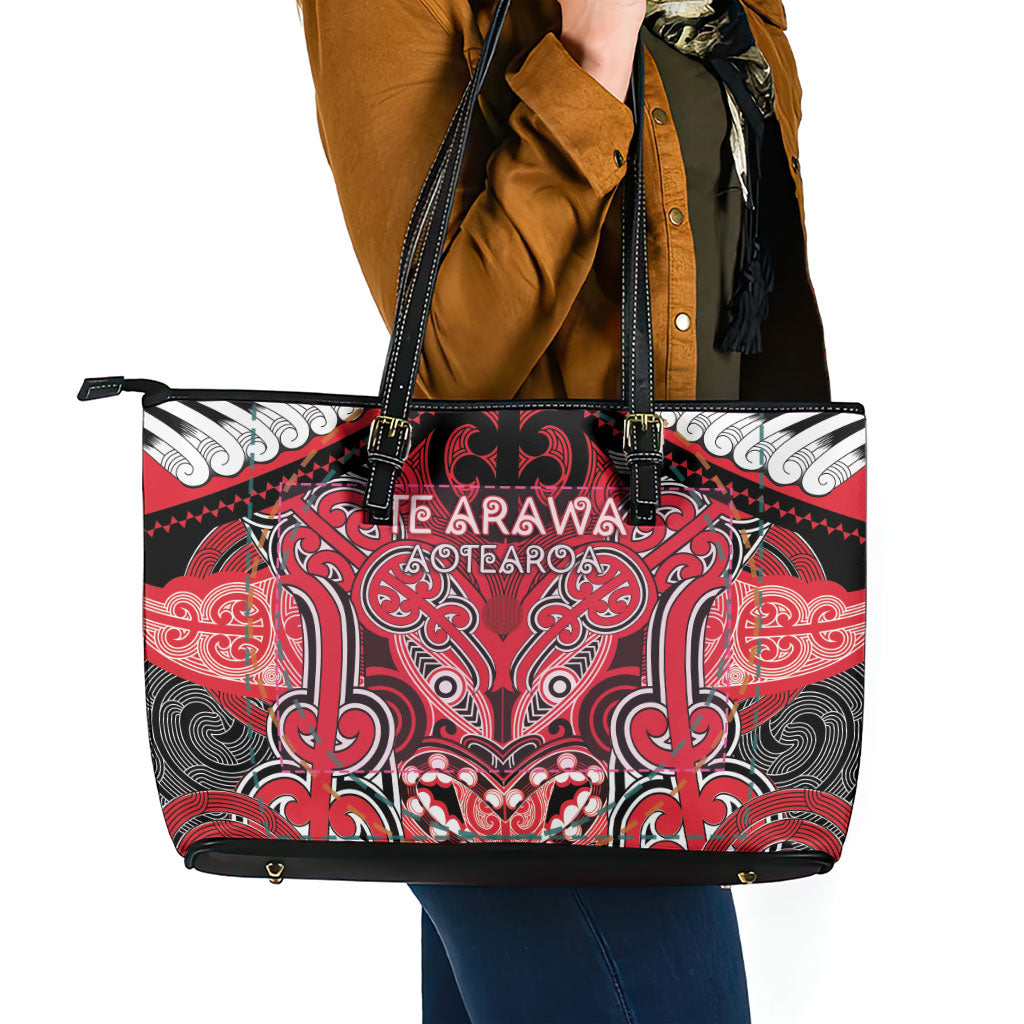 Aotearoa Iwi Te Arawa Leather Tote Bag Maori Kowhaiwhai Pattern