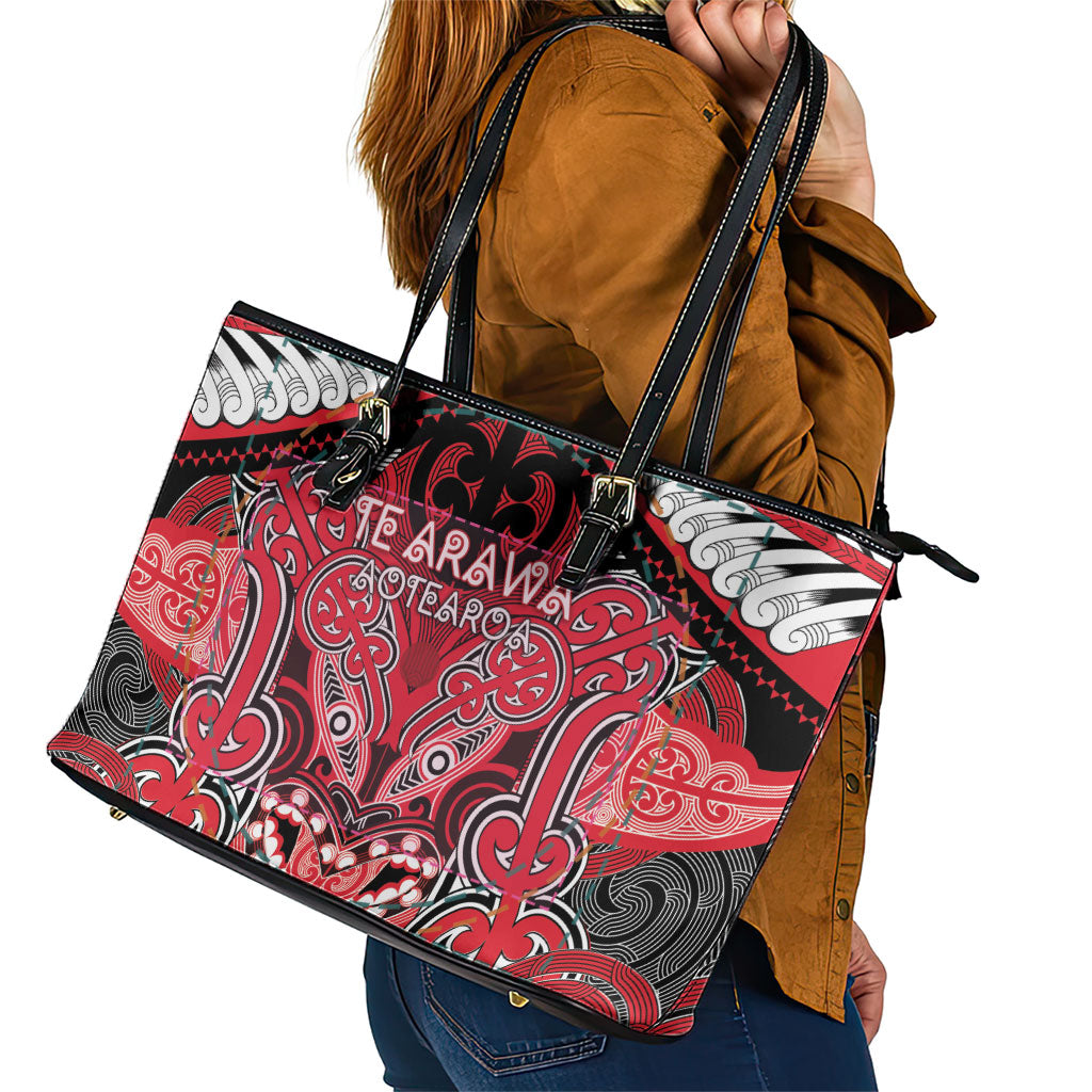 Aotearoa Iwi Te Arawa Leather Tote Bag Maori Kowhaiwhai Pattern
